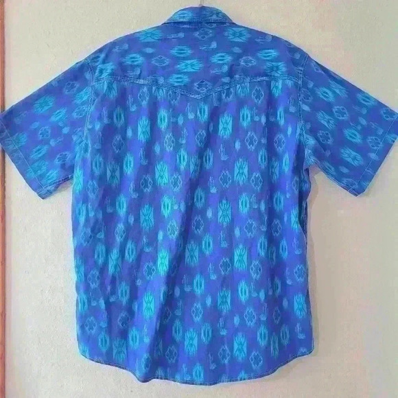 Wrangler 20X Shirt Mens Size XL Blue Aztec Print Pearl Snap Western 100% Cotton - Picture 2 of 8